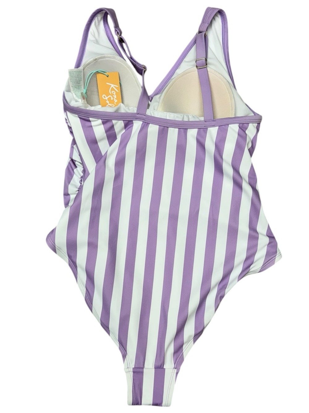 Kona Sol Purple White Stripe One Piece Swimsuit Size 14W NWT - Picture 6 of 14